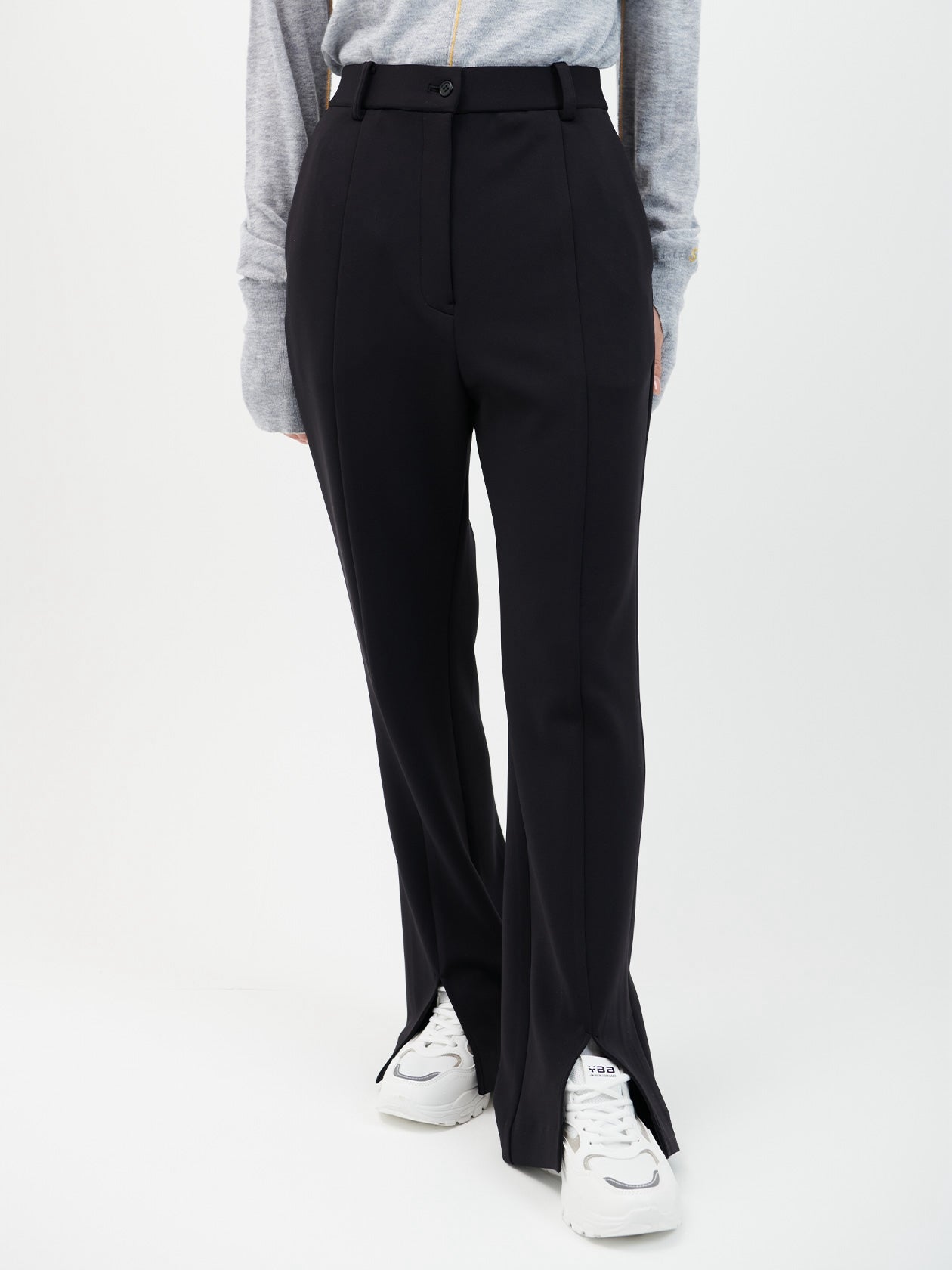 Slit flare pants / black