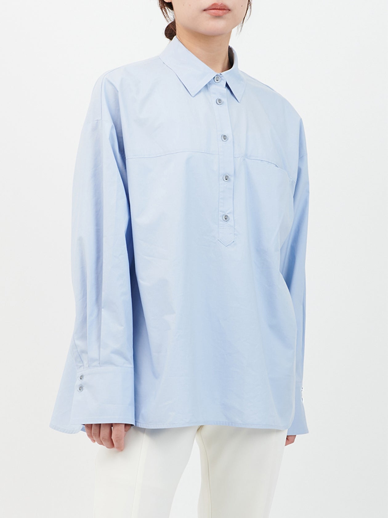 Cotton silk over shirt  / blue