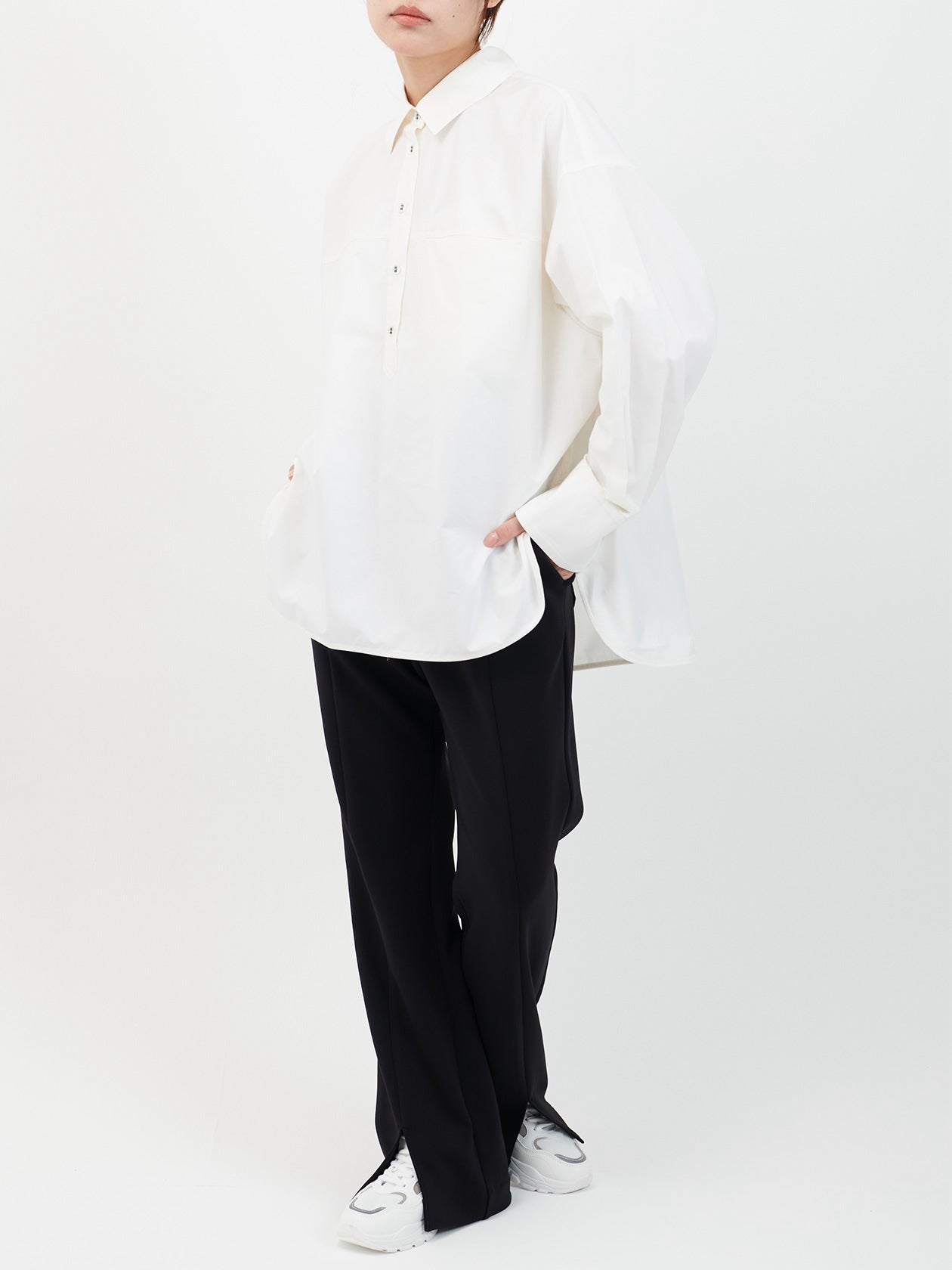 Cotton silk over shirt / white