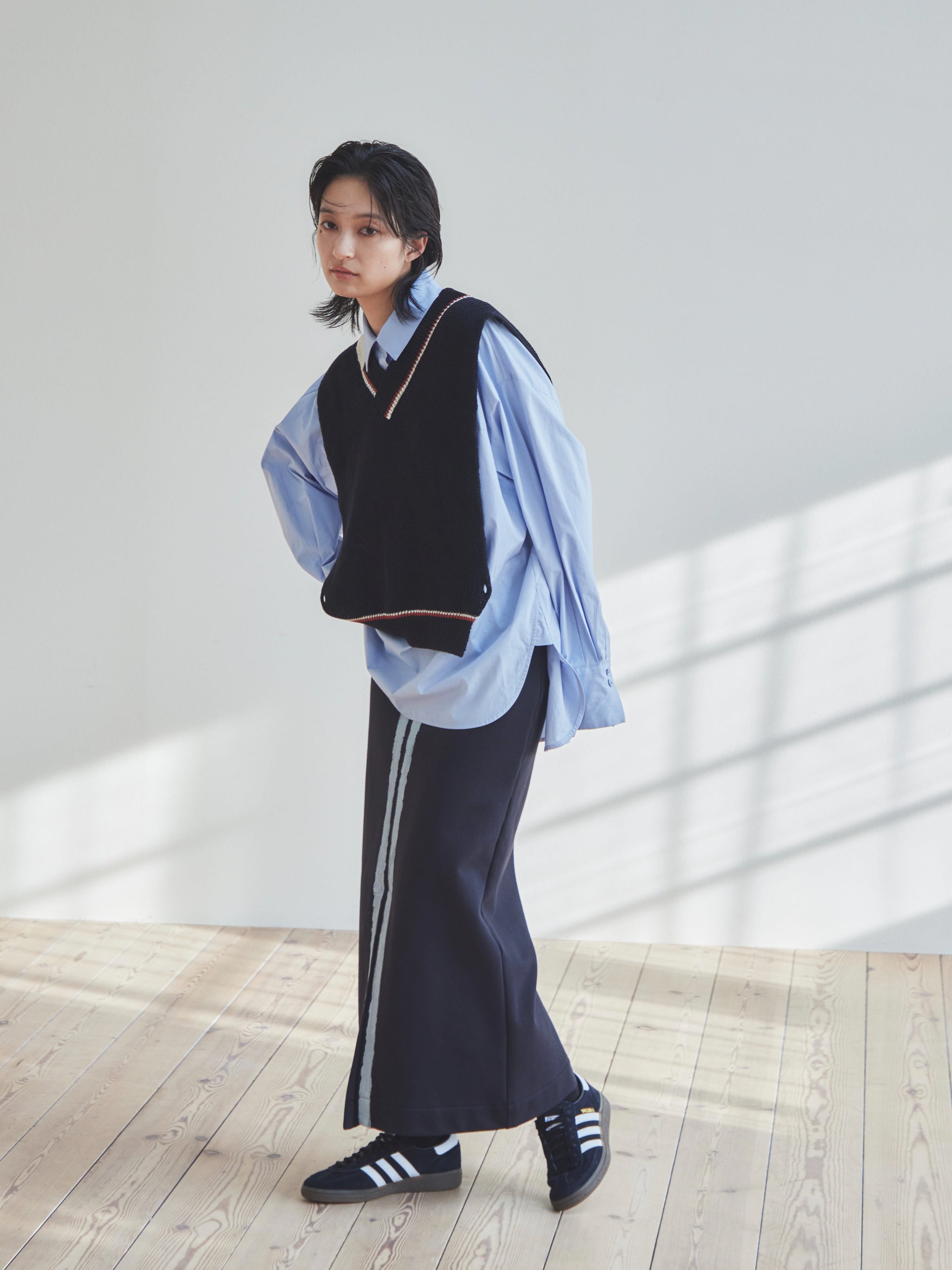 ★CRANK★PADDED SWEAT LONG SKIRT_PK★正規品/韓国直送料込 Silver line sweat skirt